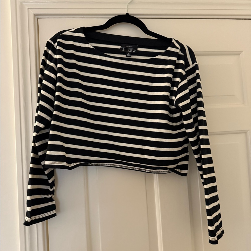 J. Crew Black and White Striped Crop Top